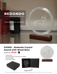 CA7001 - Redondo Crystal Award with Wood Base
