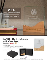 CA7002 - Ola Crystal Award with Wood Base